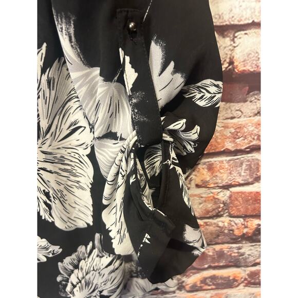 Black cream Daniel Rainn 3/4 sleeve floral blouse top shirt women's size medium - Picture 2 of 6